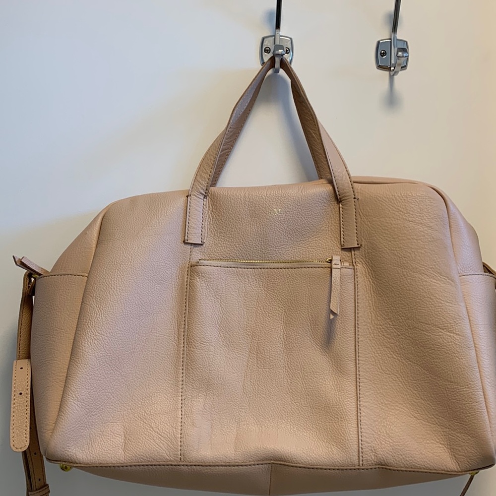 Blush Nude pink Leather Weekender Bag Mark & Graham